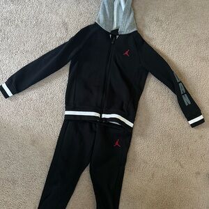 Jordan Kids Black and Gray Jogger Set with Red Accent